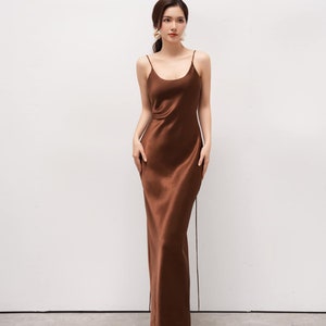 Scoop Neck Dress, Bridesmaid Silk Dress With Thin Straps, Wedding Guest Maxi Dress, Cocktail Event Silk Dress