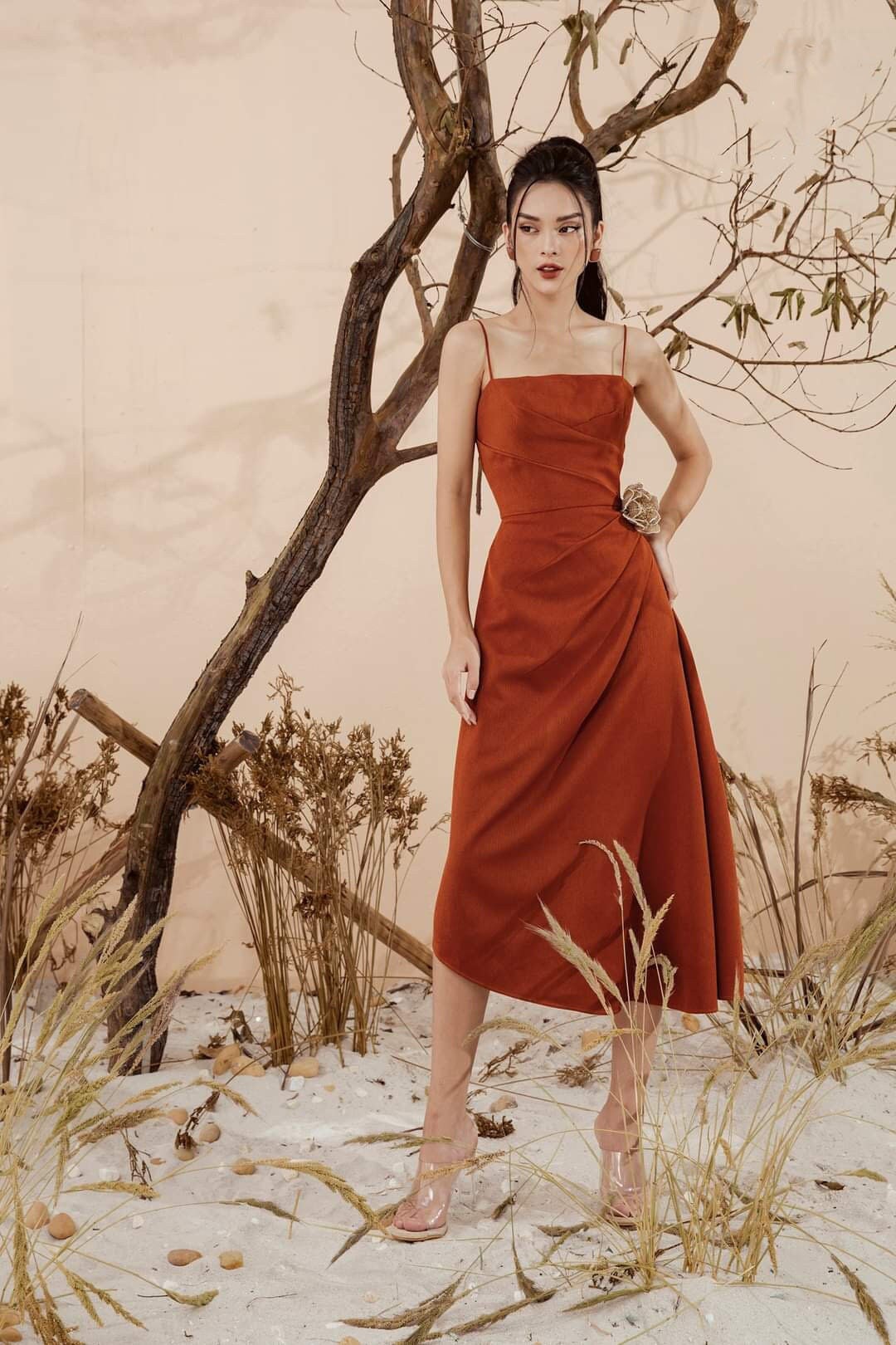 Draped Waist Silk Dress
