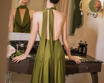 drop neck silk maxi dress Drop Neck Silk Maxi Dress - Wedding Guest Dress - Open Back Long Dress - Cocktail Event Dress