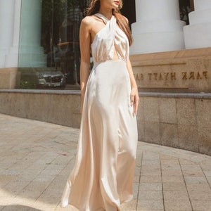 Wedding Guest Midi Dress - Halter Neck Silk Dress - Sleevesless Silk Dress - Tank Silk Long Dress - Beautiful Silk Midi Dress
