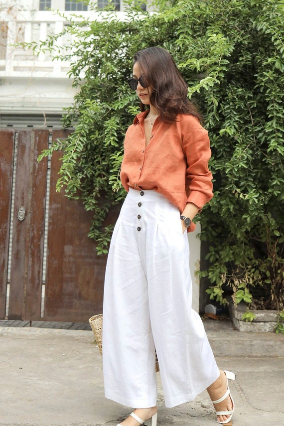 High Waisted Linen Pants Wide Leg Linen Pants Women Linen Trousers