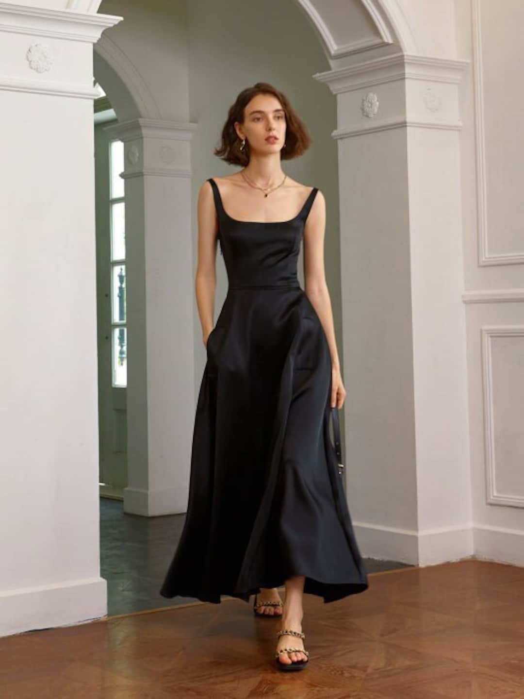 slim fit dress slacks Short Flared Silk Dress with Ribbon Loops Skirt – Akris Inc main image 0