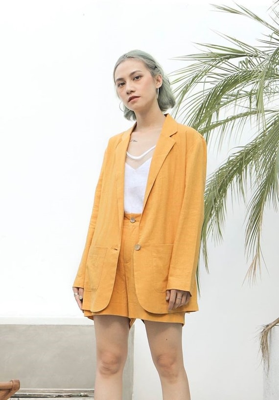 linen shorts and jacket