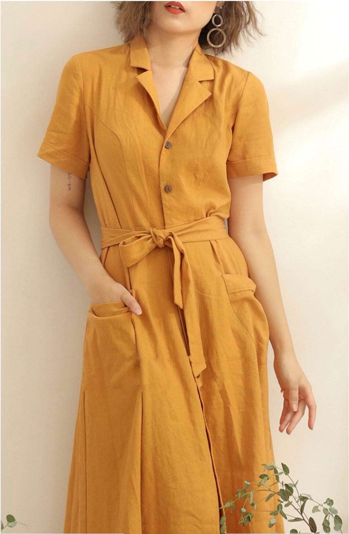 etsy linen shirt dress Oversized Linen Shirt Dress - Long Bishop Sleeves Linen Shirtdress - Linen Midi Dress With Curved Hem