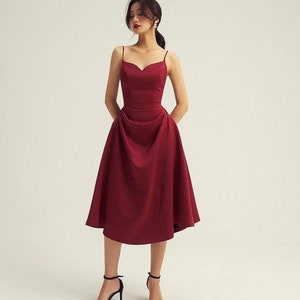 A Line Wedding Guest Midi Dress With Sleeveless and Sweetheart - Etsy