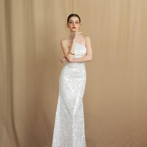 etsy sequin dress Women White Sequin Dress