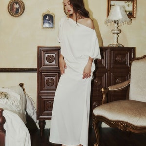 Wedding Guest Dress - Off/One Shoulder Silk dress - Short Sleeve Silk Dress - Oversize Maternity Maxi Dress