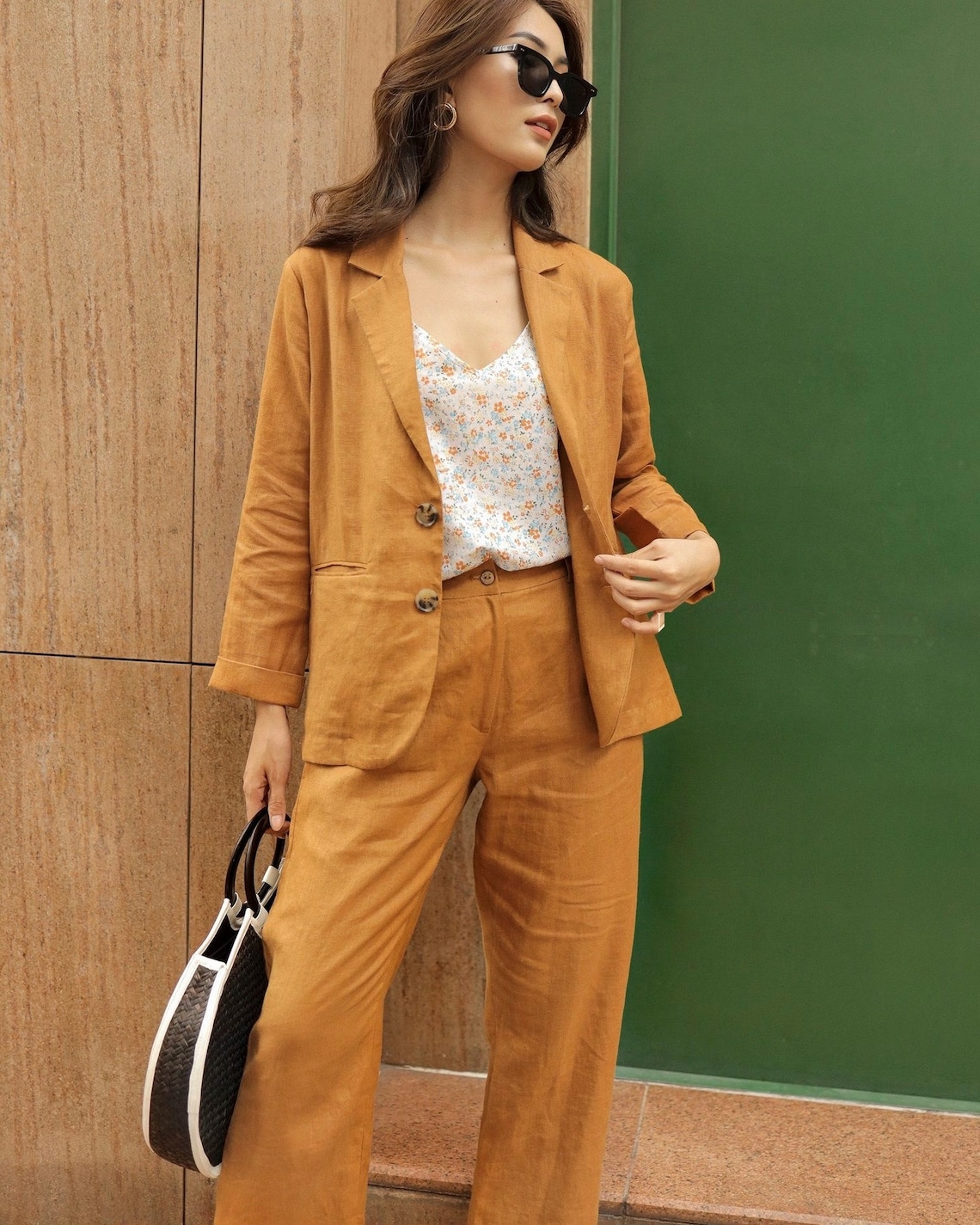 Linen 2 Piece Women Suit Linen Blazer Linen Suit Jacket Single — free download