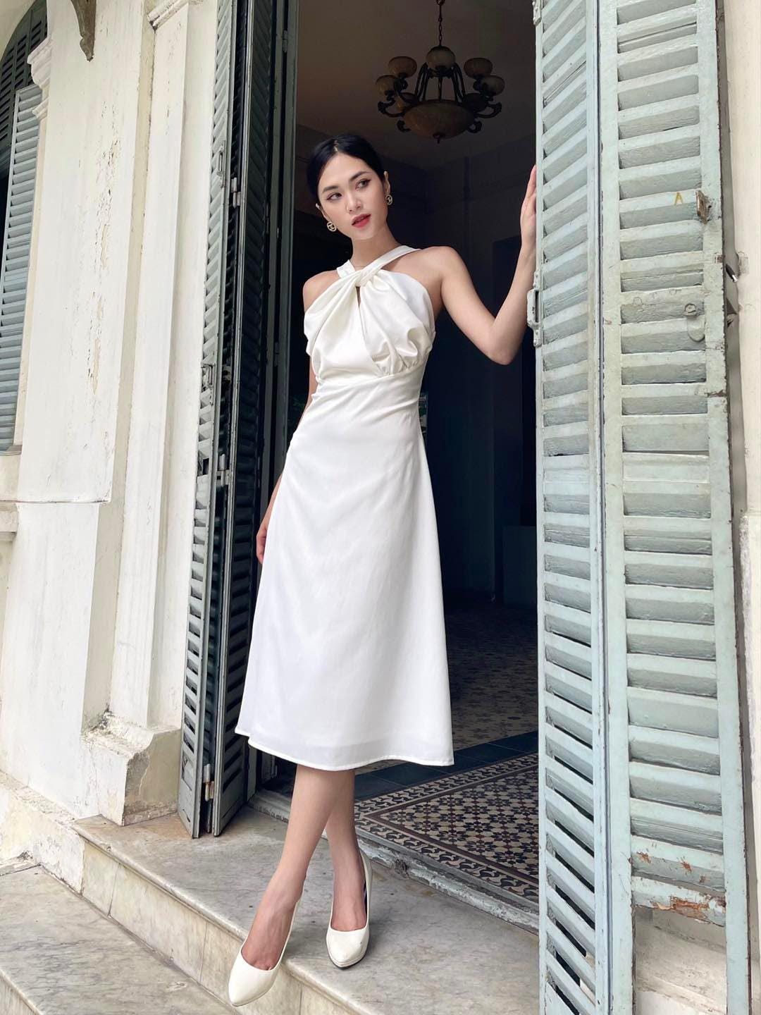 Halter Midi Dress With Criss-cross Neckline, Draped Bust Silk Gown, Elegant  Backless Party Dress, Minimalist Modern Bridal Shower Outfit - Etsy