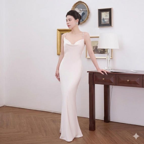 white pearl prom dress One-Shoulder Simple Evening Dresses,Prom Dresses Custom Color / US14 Sheath 2 Classic White Long Pearl Ruffle