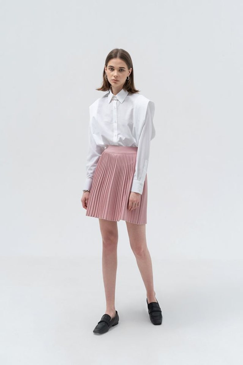 Baby Pink Pleated Skirt  High Waist Pleated Mini Skirt image 2
