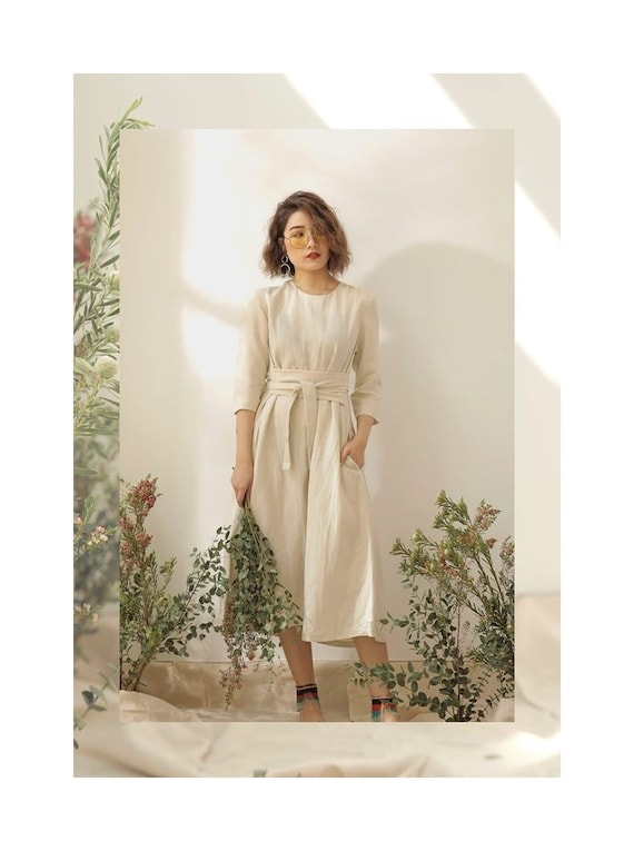 chinese dress ladies Front tie linen dress main image 1