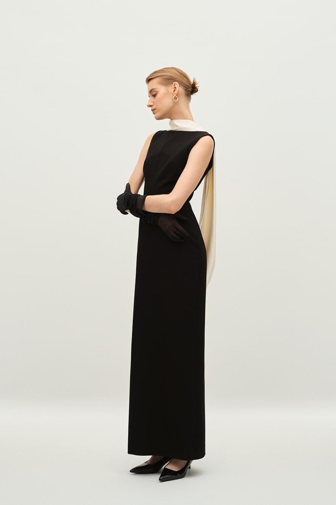 silk boat neck dress Solomia Black boat-neck mini dress in Silk Satin