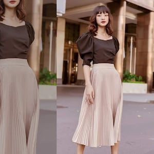 Office Silk Skirt for Women - High Waist Silk Skirt - Beautiful Skirt - Pleated Silk Skirt - Beautiful Silk Midi Skirt