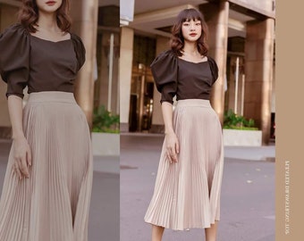 Office Silk Skirt for Women - High Waist Silk Skirt - Beautiful Skirt - Pleated Silk Skirt - Beautiful Silk Midi Skirt