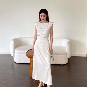 Sleeveless Silk Dress - Open Back Silk Maxi Dress - Wedding Guest Midi Dress