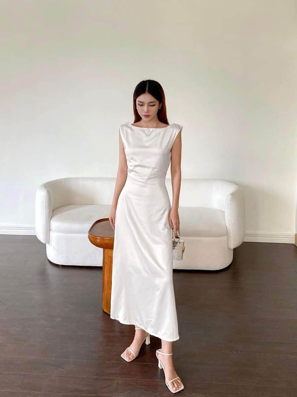 Sleeveless Silk Dress - Open Back Silk Maxi Dress - Wedding Guest Midi Dress
