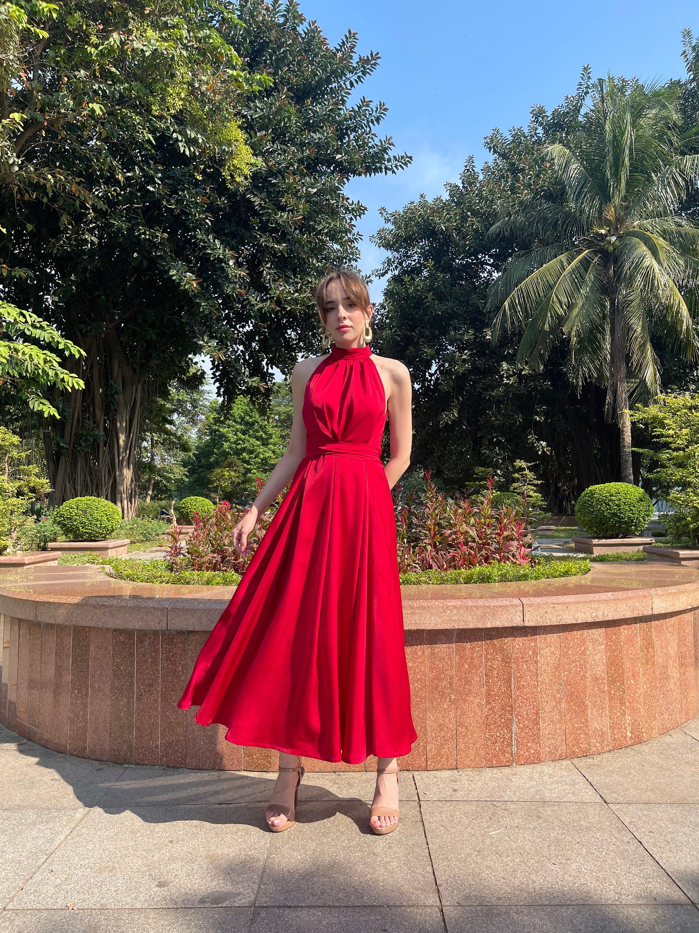 silk tie waist dress