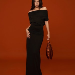 Wedding Guest Dress - Off Shoulder Silk dress - Short Sleeve Silk Dress - Casual Event Maxi Dress