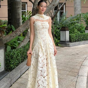 vintage style cream lace dress Vintage Cream White Lace Maxi Dress