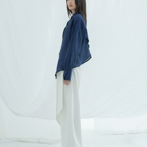 Plus Size Linen Shirt for Women - Long Bishop Sleeve Loose Linen Blouse ...