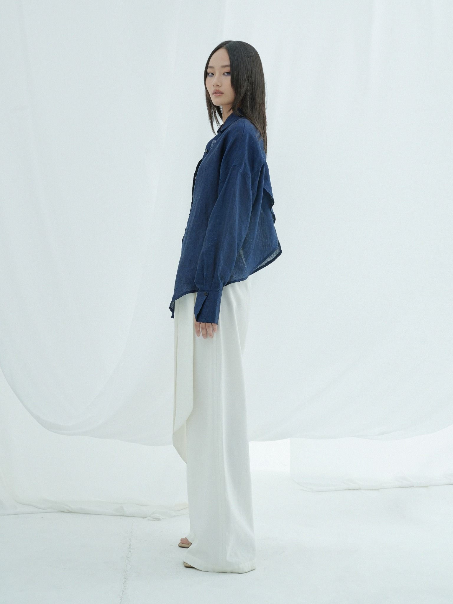 Plus Size Linen Shirt for Women - Long Bishop Sleeve Loose Linen Blouse ...