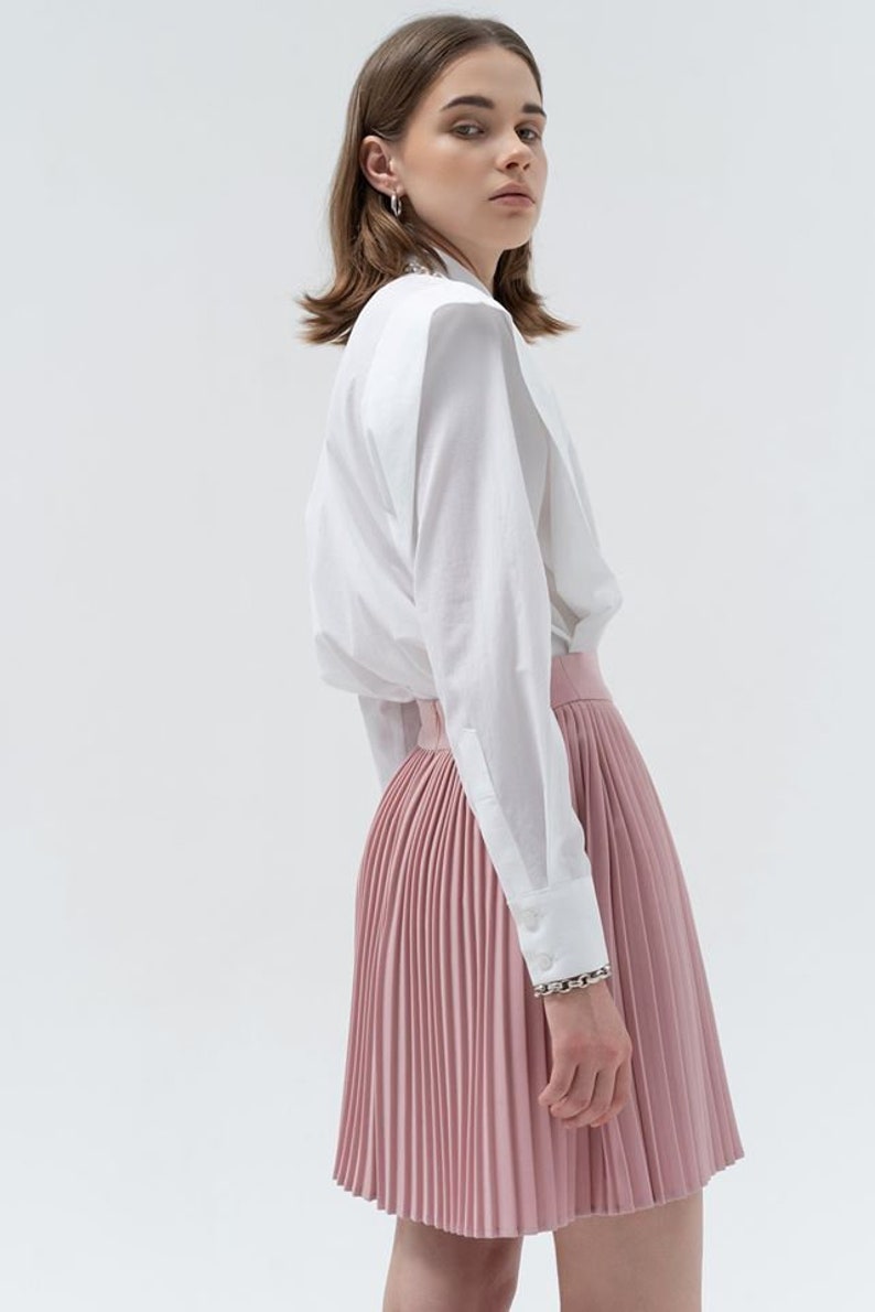 Baby Pink Pleated Skirt  High Waist Pleated Mini Skirt image 3