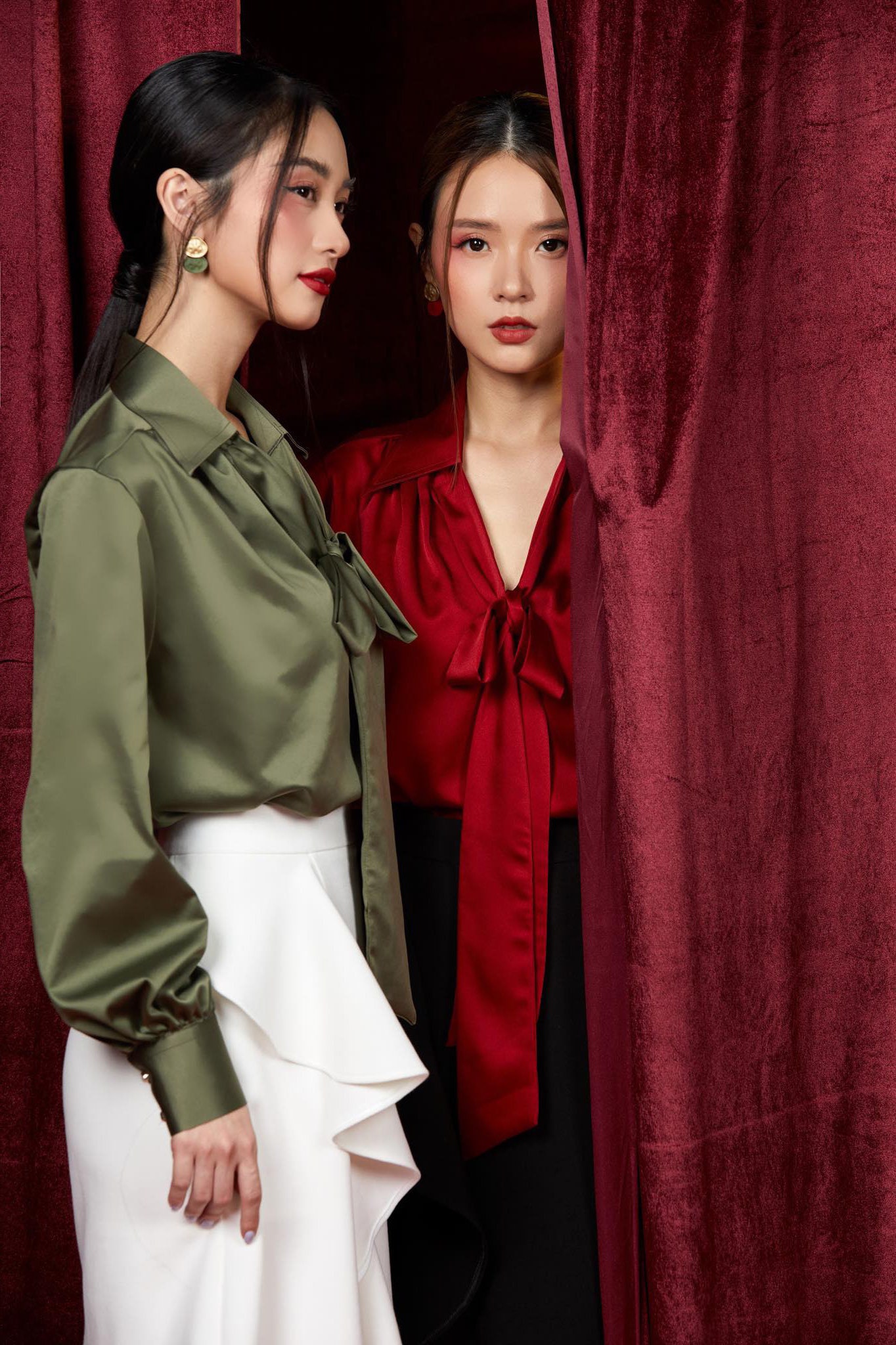 Bow-tie Neck Silk Blouse in Red | Womens Silk Blouses, Blouse