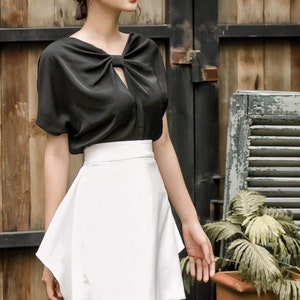 Keyhole Top for Women - Short Sleeve Loose Silk Shirt - Romantic Silk Blouse - Summer Silk Blouse - Office Silk Blouse for Women