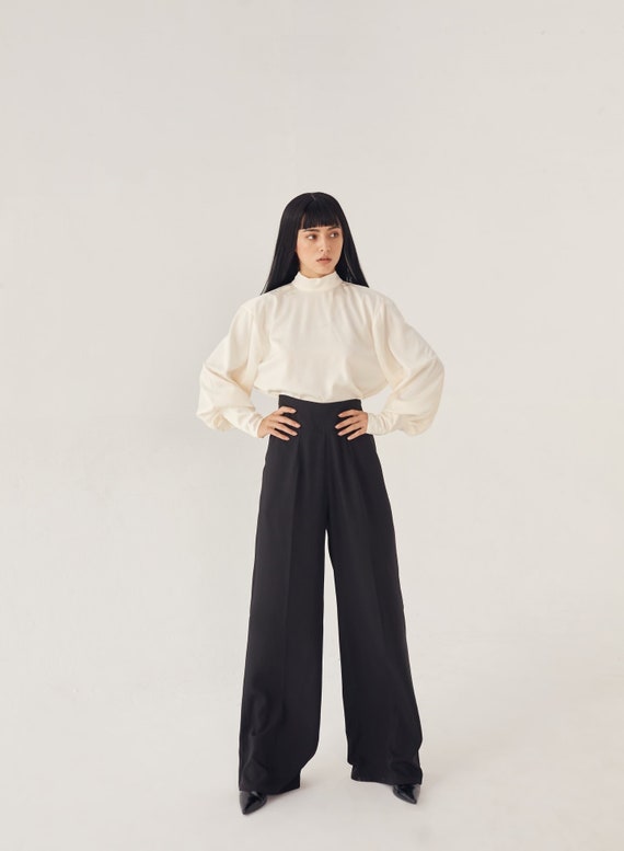 Bishop Sleeves Shirt with Tie Neck Womens silk blouses Blouse Silk shirt outfit