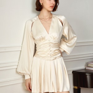 white christmas dresses Cap Sleeves Simple Slit Most Popular Lace Chiffon Inexpensive Wedding –  SposaBridal main image 0