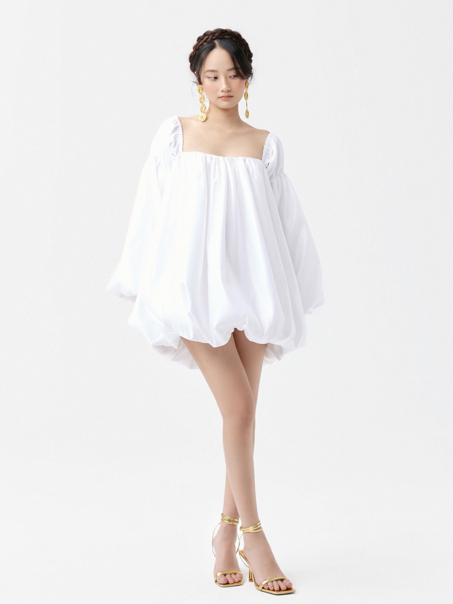 Long Puff Sleeves Bubble Mini Dress With Square Neckline - Etsy