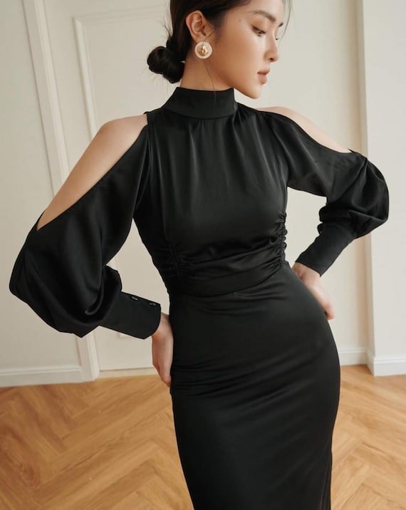 High neck cold shoulder dress best sale
