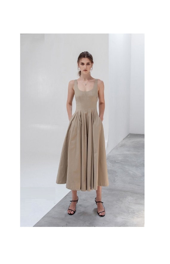 Women Poplin Dress Scoop Neckline - Thick Straps Poplin Dress With Scoop  Back - High Waist Poplin Dress With Roomy Pockets - Etsy