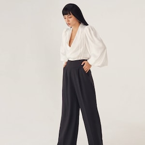 High Waisted Silk Pants in Black - Wide Leg Silk Pants - Women Silk Trousers - Women Silk Clothing