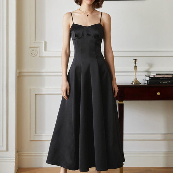 Robe taille empire - Robe évasée en soie - Robe en soie - Robe d'été - Robe de soirée - Robe midi taille haute - Cadeau pour elle