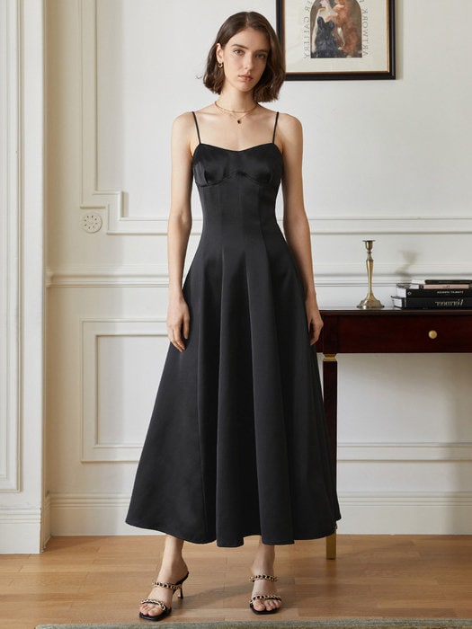 knee length dresses for ladies Black Empire Waist A-Line Midi Dress – Aquarius Brand main image 0
