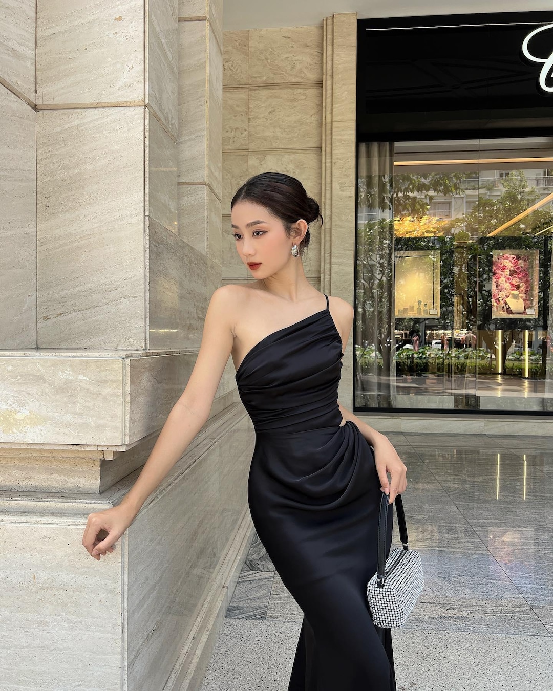 Elegant Sexy One Shoulder Side Slit Evening Dress,DS3983