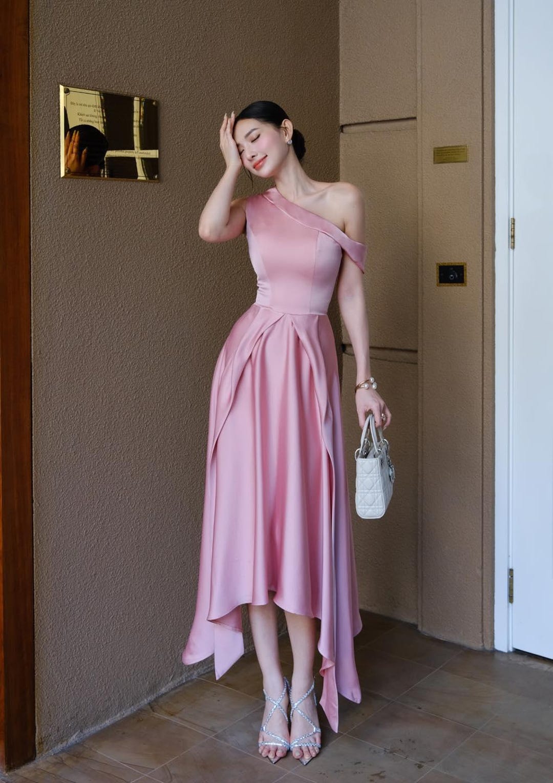 Lime One Shoulder Silk Dress
