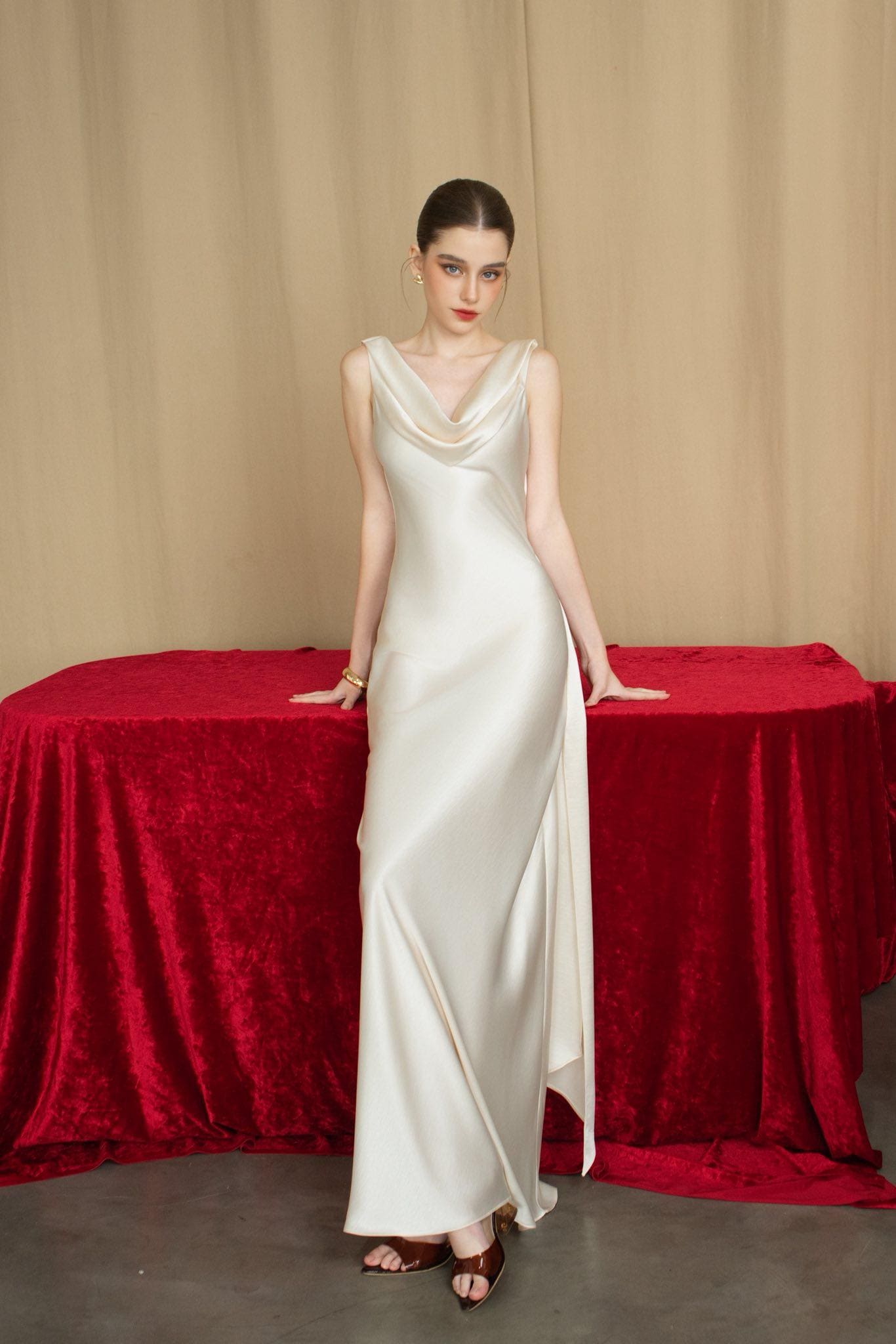 strapless open back dress Cleo Plunge Cowl Neck Mini Dress main image 0