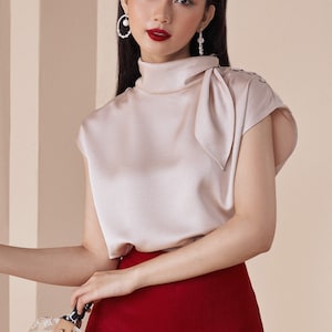 Tie Neck Silk Blouse | Womens silk blouses, Blouse, Silk Top outfit