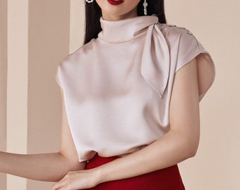 Tie Neck Silk Blouse | Womens silk blouses, Blouse, Silk Top outfit
