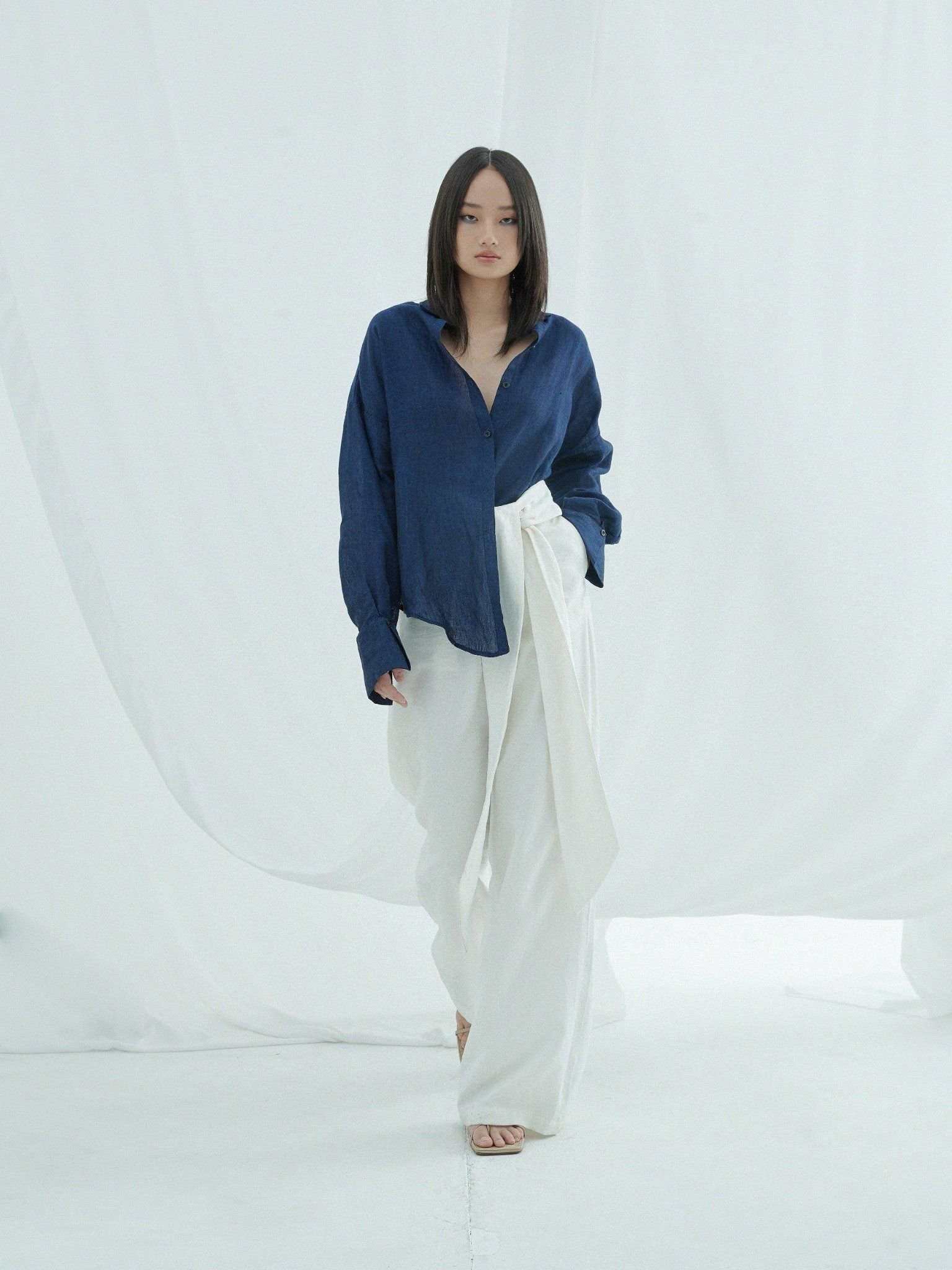 Plus Size Linen Shirt for Women - Long Bishop Sleeve Loose Linen Blouse ...