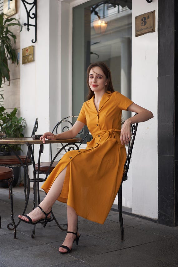 knee length dresses for ladies Coastal Linen Shirt Dress main image 1
