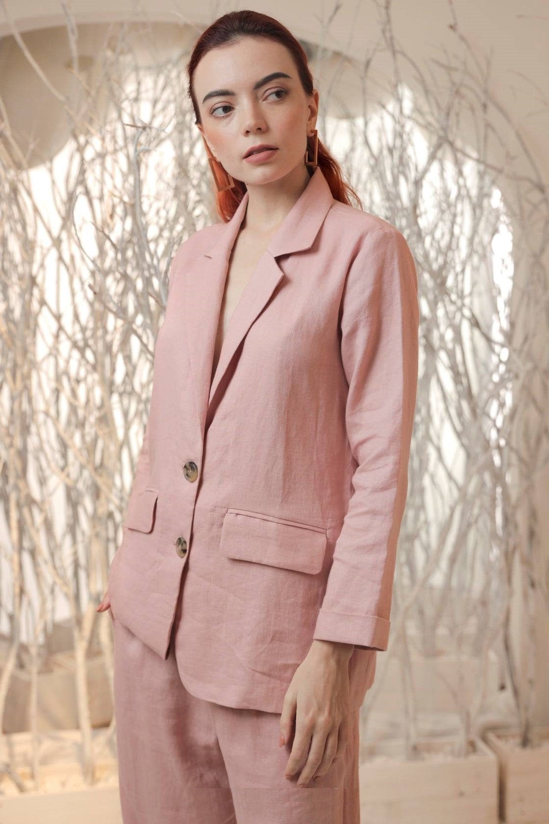 womens pink linen jacket