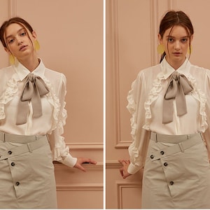 Ruffle Blouse Women - Silk Blouse For Women - Long Sleeves Blouse - Valentine Gift - Gift For Her - Office Blouse - Graduation Blouse