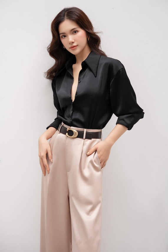 black silk dress pants Silk and Wool Cigarette Pants with Silk Faille Convertible Skirt 4 / White main image 1