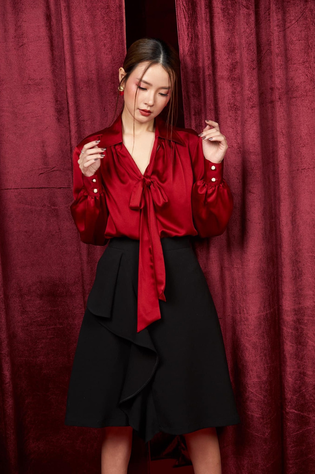 トップス theredthread S satin bow tie blouse il_1080xN.3945405249_ieat.jpg