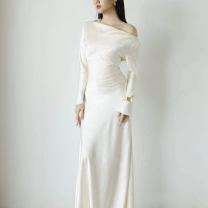 Elegant One-Shoulder Dress Maxi – Long Sleeves Gown, Bridal and Wedding Dress, Maxi Wedding Dress, Evening Dress, Party Dress, Bridal Outfit