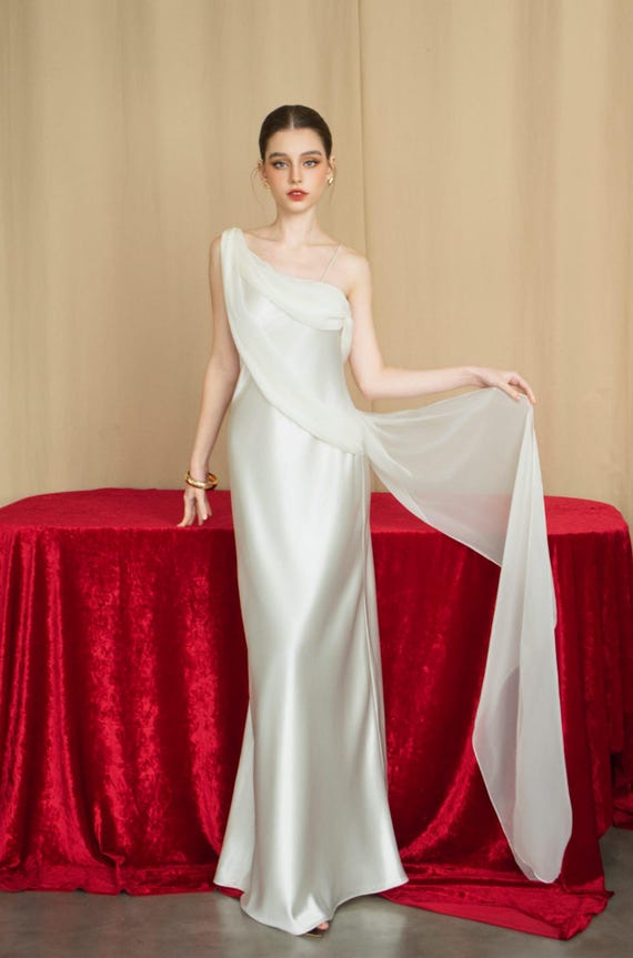 grecian dress one shoulder one-shoulder puff grecian onion